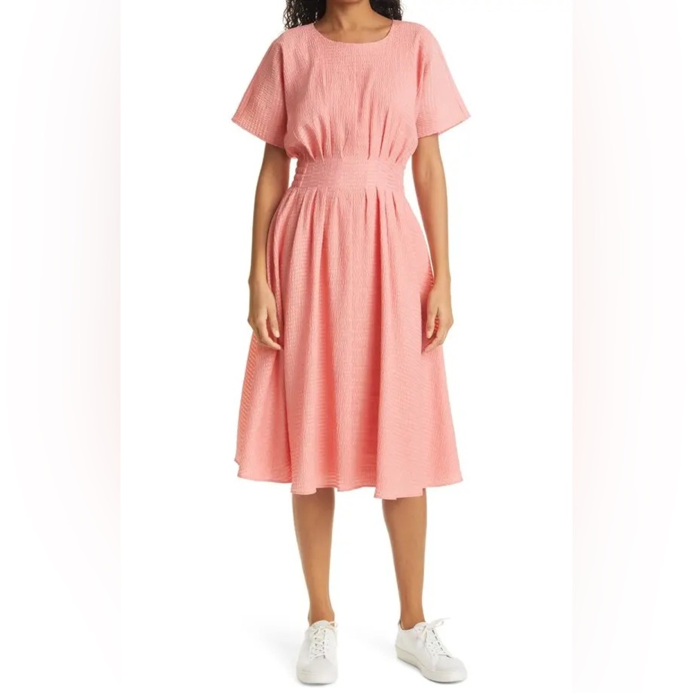 Club Monaco Seersucker Fit & Flare Dress in Tea Rose